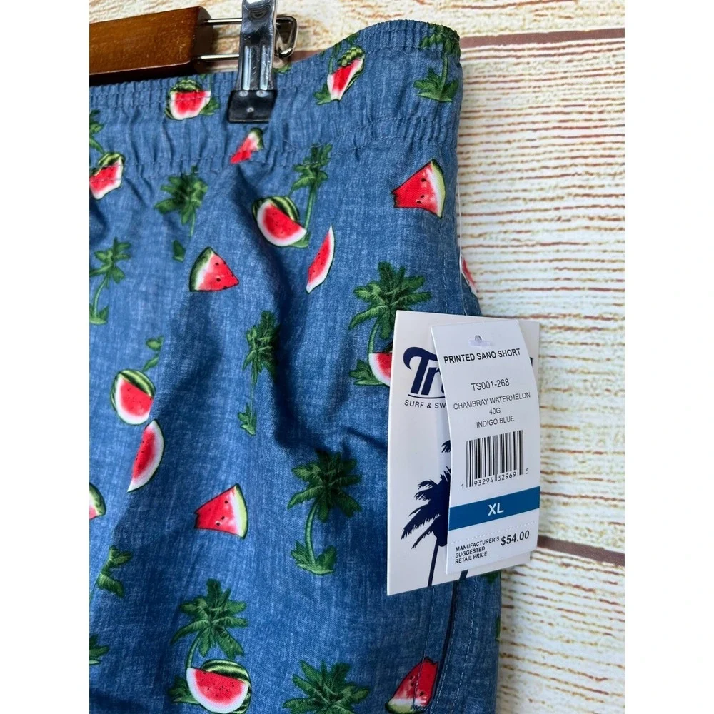 Trunks Swim Mens Size XLarge Blue Chambray Watermelon Swim 6.5